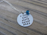 True Love Story Never Ends Inspiration Necklace- "a true love story never ends"  - Hand-Stamped Necklace with an accent bead in your choice of colors