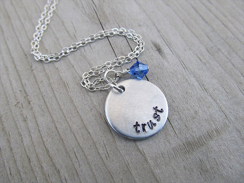 Trust Inspiration Necklace- "trust" - Hand-Stamped Necklace with an accent bead in your choice of colors