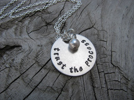Trust The Process Inspiration Necklace- "trust the process" - Hand-Stamped Necklace with an accent bead in your choice of colors