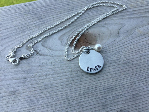 Truth Necklace- Hand-Stamped Necklace "Truth" with an accent bead in your choice of colors
