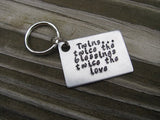 Mother of Twins or Father of Twins Keychain, "Twins...twice the blessings twice the love"- Hand Stamped Metal Keychain