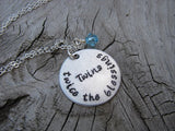 Mother of Twins Necklace, Gift for Expectant Mother, New Mother, "Twins- twice the blessings"   - Hand-Stamped Necklace with an accent bead of your choice