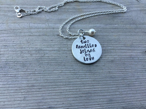 Families Joined by Love Necklace- Hand-Stamped Necklace "two families joined by love" with an accent bead in your choice of colors