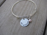 Be Unique Inspiration Bracelet- "be unique"  - Hand-Stamped Bracelet- Adjustable Bangle Bracelet with an accent bead of your choice