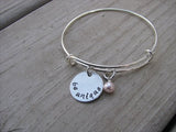 Be Unique Inspiration Bracelet- "be unique"  - Hand-Stamped Bracelet- Adjustable Bangle Bracelet with an accent bead of your choice