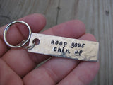 Keep Your Chin Up Inspiration Keychain - "keep your chin up" - Hand Stamped Metal Keychain- small, narrow keychain
