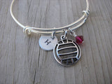 Volleyball Charm Bracelet- Adjustable Bangle Bracelet with an Initial Charm and an Accent Bead of your choice
