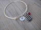 Volleyball Charm Bracelet- Adjustable Bangle Bracelet with an Initial Charm and an Accent Bead of your choice