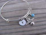 I ♥ Volleyball Charm Bracelet- Adjustable Bangle Bracelet with an Initial Charm and an Accent Bead of your choice