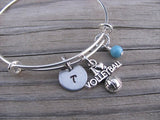 I ♥ Volleyball Charm Bracelet- Adjustable Bangle Bracelet with an Initial Charm and an Accent Bead of your choice