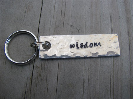 Wisdom Inspiration Keychain - "wisdom"  - Hand Stamped Metal Keychain- small, narrow keychain