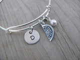 Watermelon Charm Bracelet- Adjustable Bangle Bracelet with an Initial Charm and an Accent Bead of your choice