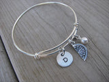 Watermelon Charm Bracelet- Adjustable Bangle Bracelet with an Initial Charm and an Accent Bead of your choice