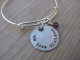 Grandmother's Bracelet- "We love Grandma" Bracelet-  Hand-Stamped Bracelet- Adjustable Bangle Bracelet with an accent bead of your choice