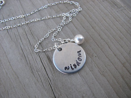 Wisdom Inspiration Necklace- "wisdom" - Hand-Stamped Necklace with an accent bead in your choice of colors