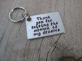 Keychain Set- Mother in Law Gifts- "Thank you for raising the man of my dreams" and "Thank you for raising the woman of my dreams" - Hand Stamped Metal Keychains