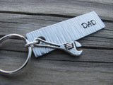 Gift for Dad- Keychain- Father's Keychain "Dad"- Keychain- Textured, with Wrench- Small, Textured, Rectangle Key Chain