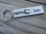 Gift for Dad- Keychain- Father's Keychain "Dad"- Keychain- Textured, with Wrench- Small, Textured, Rectangle Key Chain