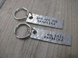 Keychain Set- Inspirational Keychains- Hand-Stamped Keychain set- "you are my sunshine" and "my only sunshine"- Metal, Textured Keychains - Hand Stamped Metal Keychains