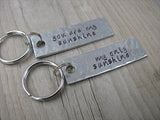 Keychain Set- Inspirational Keychains- Hand-Stamped Keychain set- "you are my sunshine" and "my only sunshine"- Metal, Textured Keychains - Hand Stamped Metal Keychains