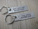 Keychain Set- Inspirational Keychains- Hand-Stamped Keychain set- "you are my sunshine" and "my only sunshine"- Metal, Textured Keychains - Hand Stamped Metal Keychains