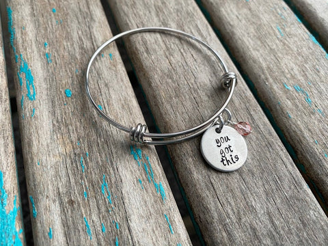 Inspiration Bracelet- "you got this" - Hand-Stamped Bracelet  -Adjustable Bangle Bracelet with an accent bead of your choice